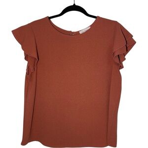 Ces Femme Terracotta Ruffle Sleeve‎ Blouse